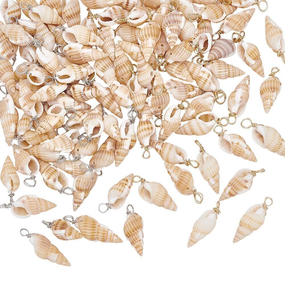 9946 100Pcs Shell Pendants 2 Colors Spiral Seashells Natural Shell Charm